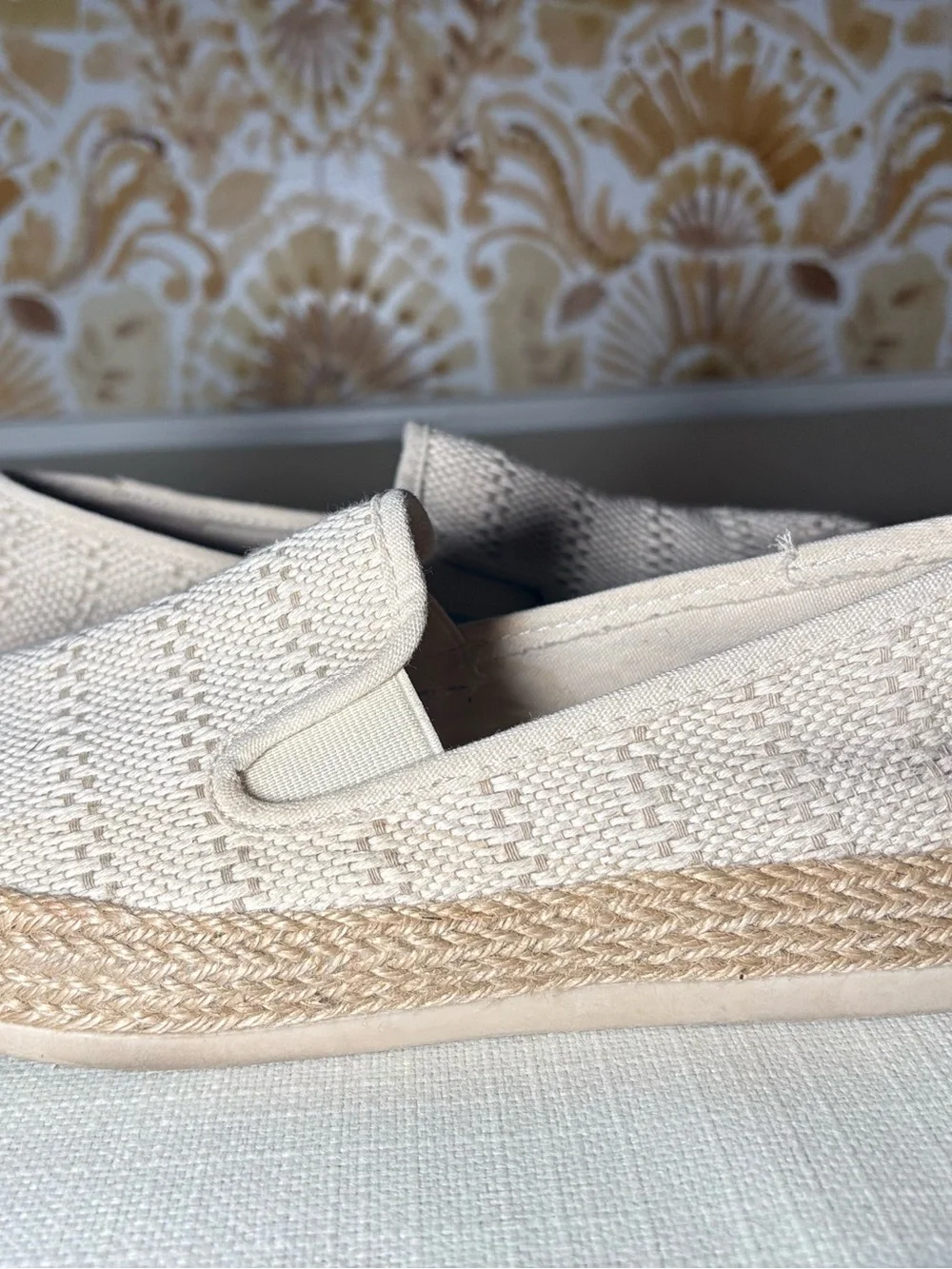 Esprit Cream Woven Espadrille Flats Coastal Boho Slip On Shoes Neutral Summer